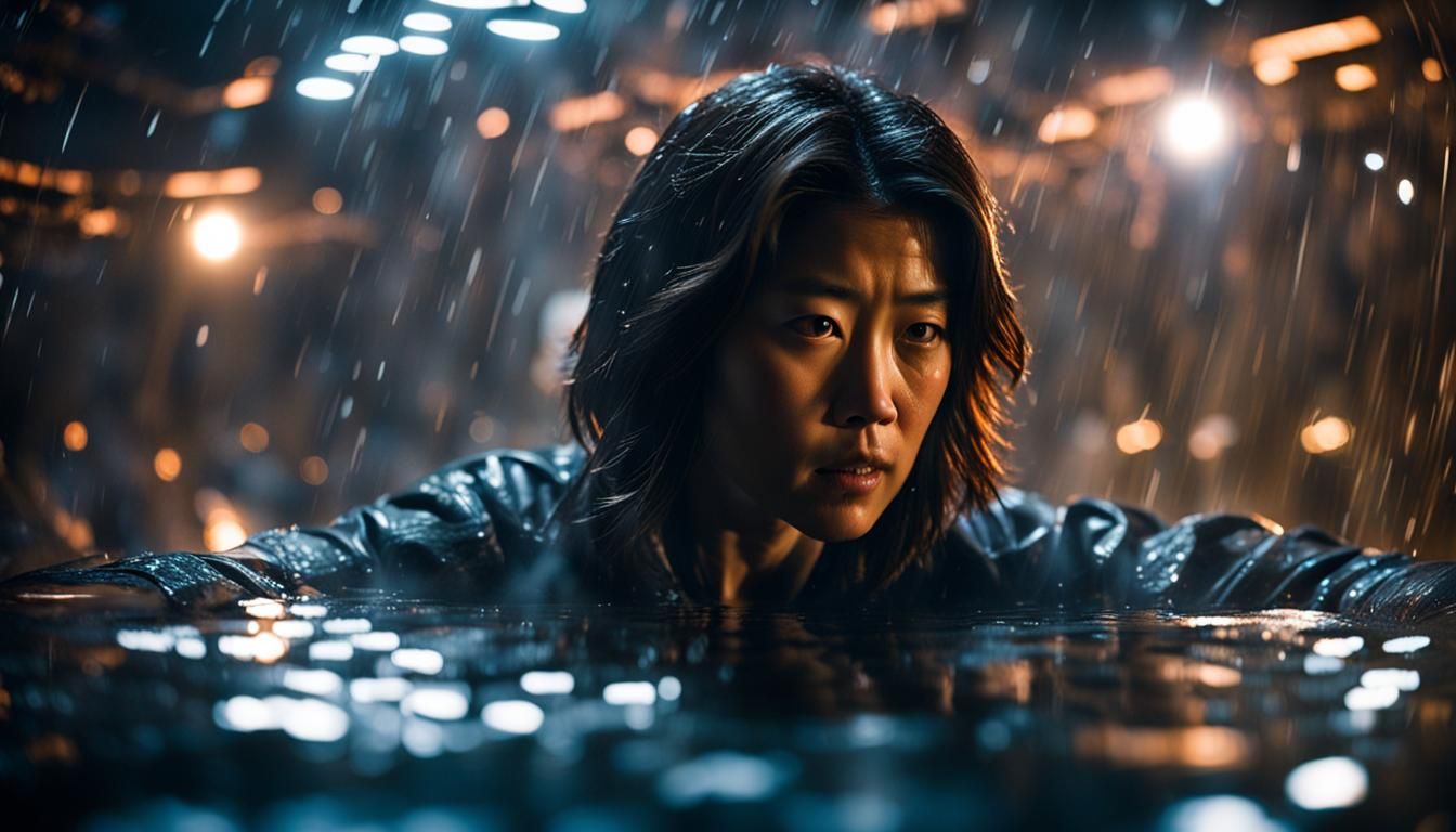 #2 Sharon "Boomer" Valerii (Grace Park), awakens in a bath of clear sticky liquid, in the dark vastness of a strange spa...