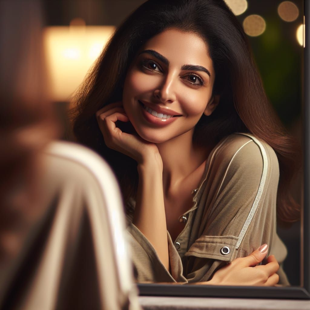 Middle-Eastern Woman's Tender Moment of Self-Love