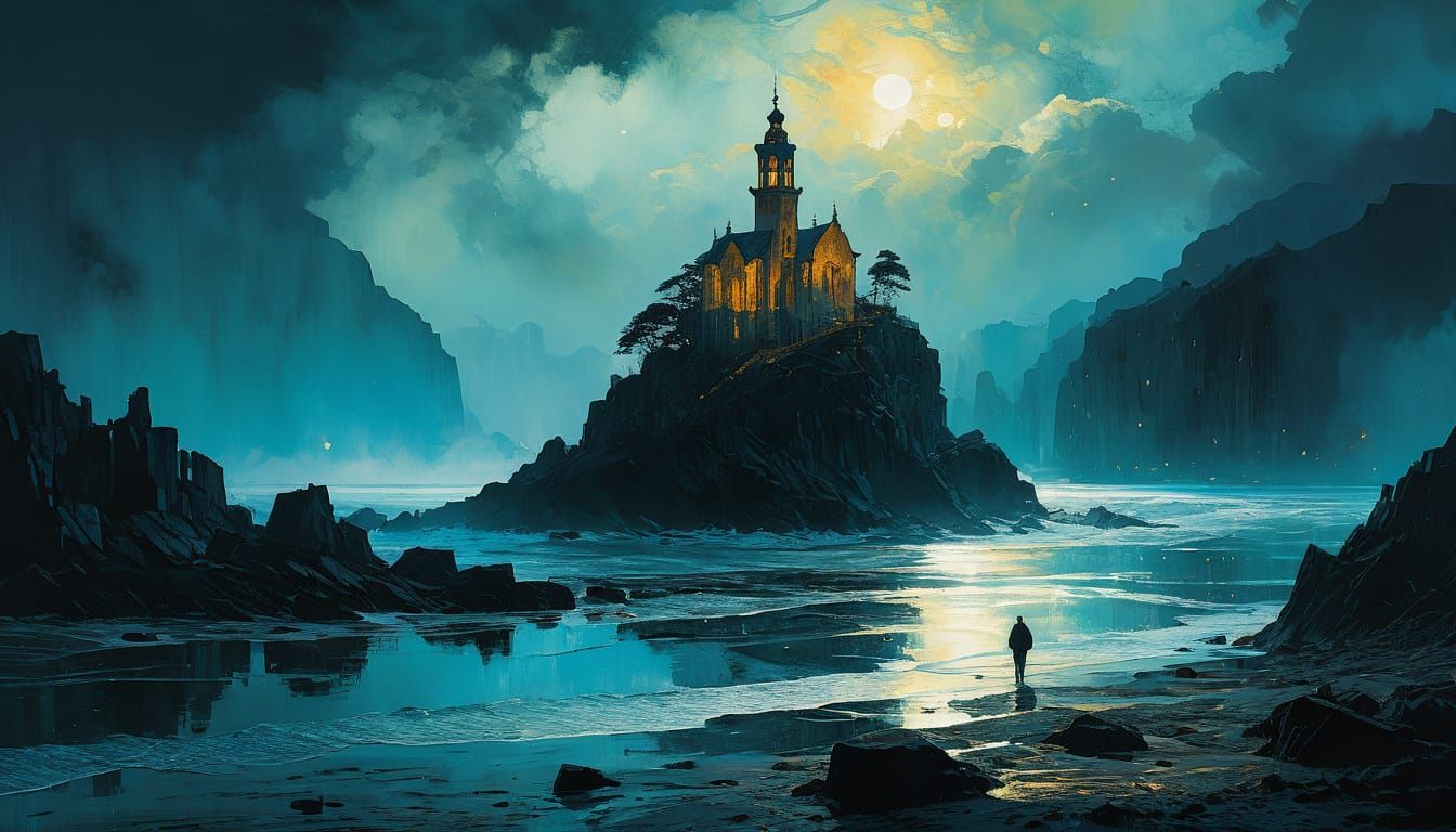 Mystical Oceanic Scene in Dreamy, Impressionistic Style