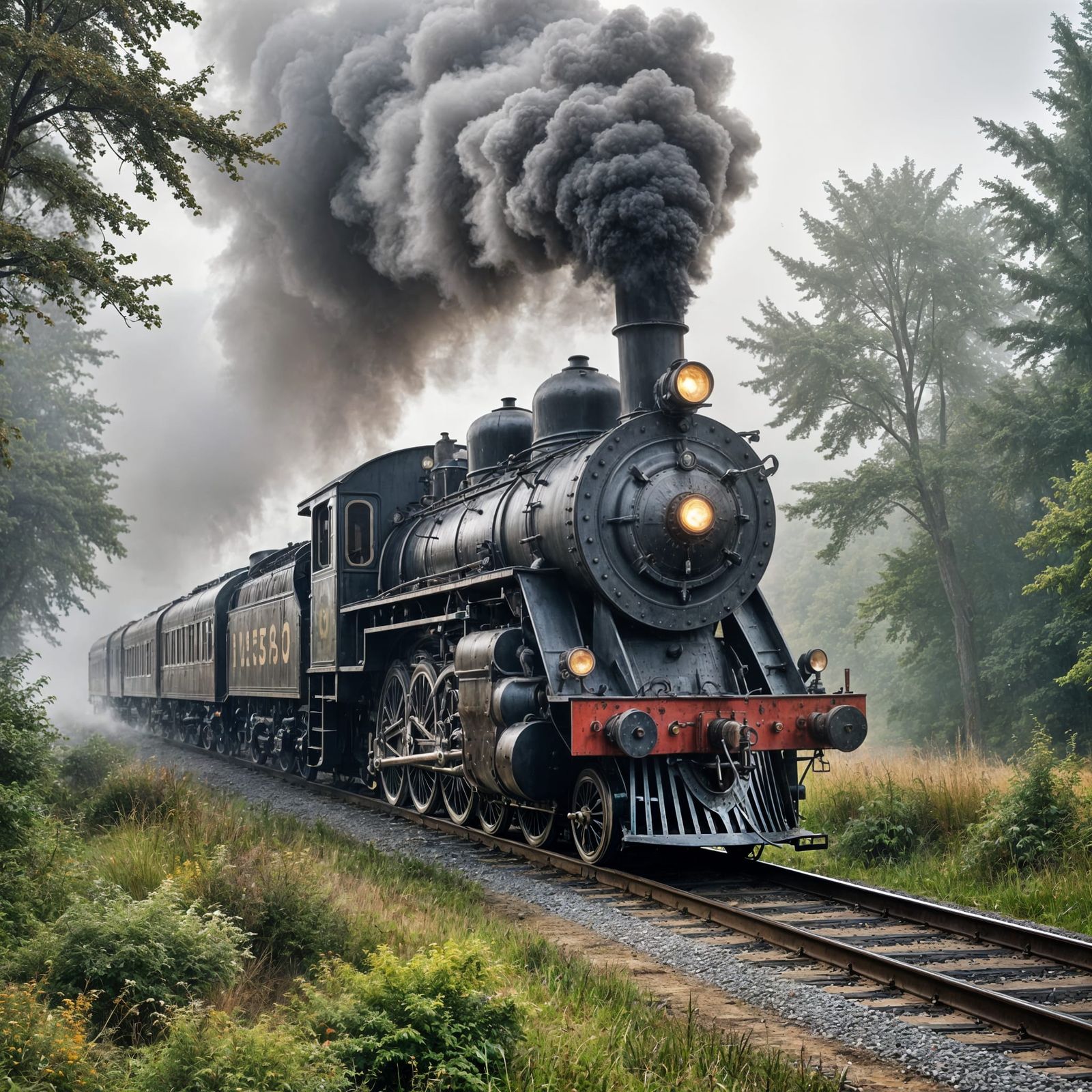 Vintage Steam Engine Train Chugs Through Foggy Fantasy Lands...