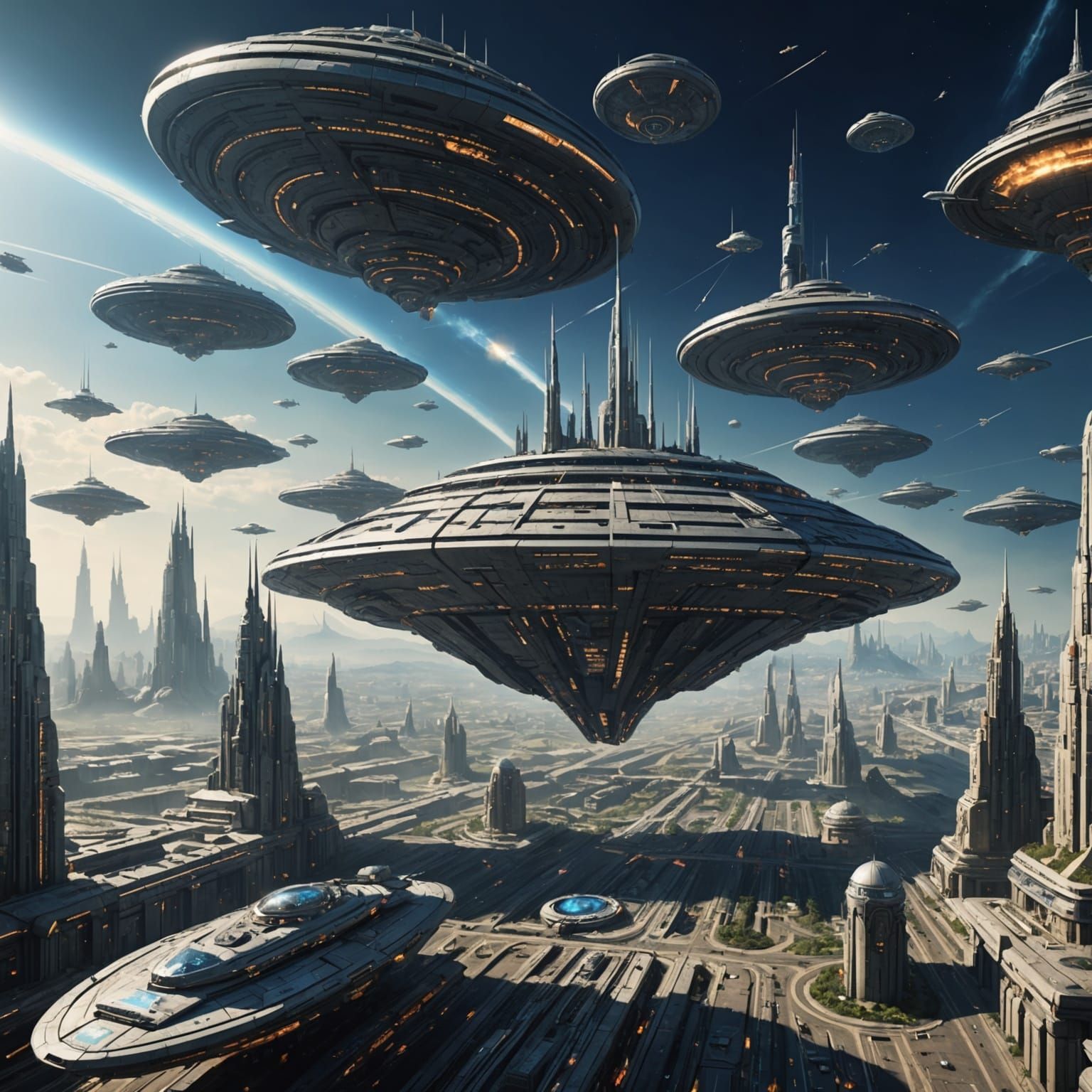 Abandoned Cityscape with Massive Mothership