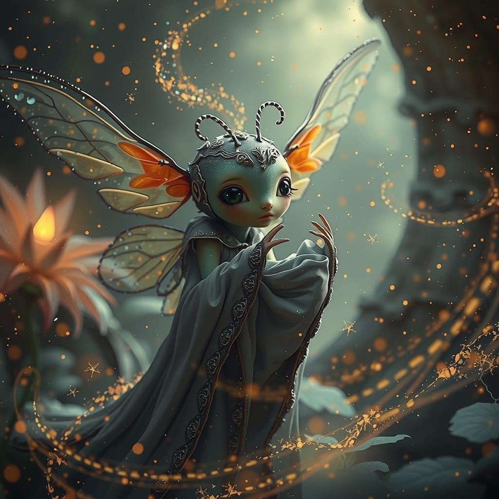 Whimsical Firefly in a Fantastical Snowglobe World