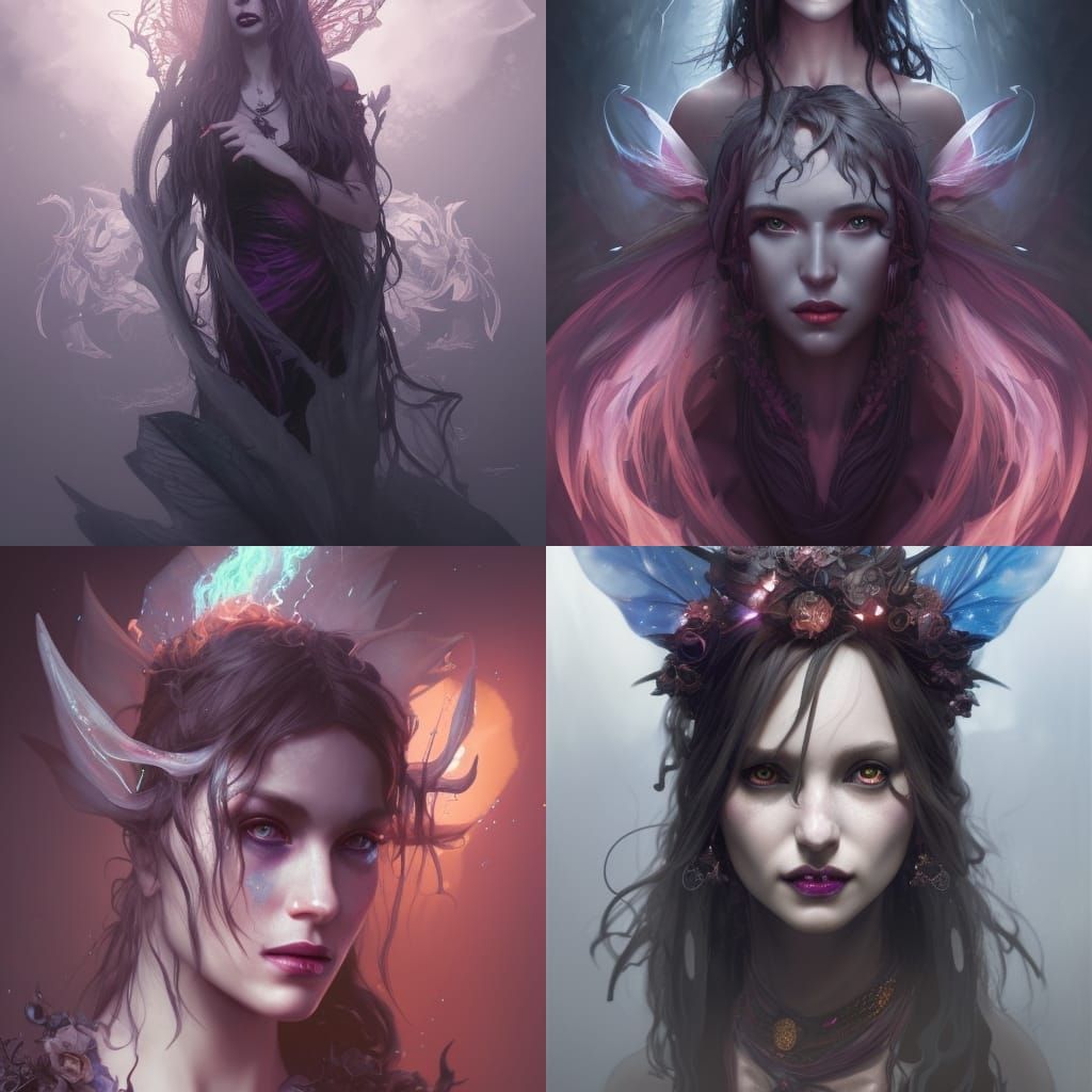 Demonic Witch Fairy Portrait in Hyperdetailed Style