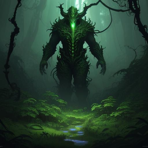 Verdant Colossus in Jungle, Art Nouveau