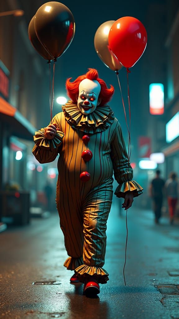 Psychedelic Clown in Futuristic Cityscape