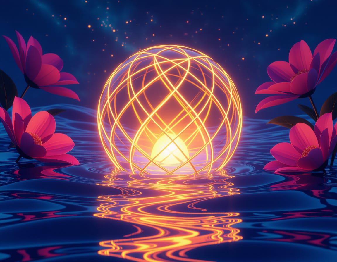 Glowing Orb Radiates in Cosmic Sea: Sci-Fi Art