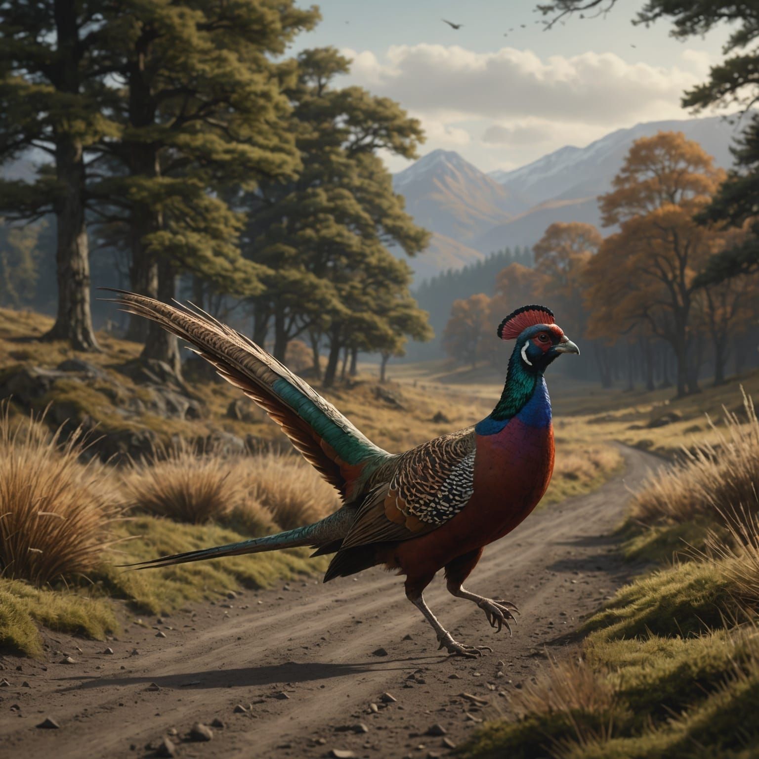 Ringneck Pheasant Running Through the Prairie