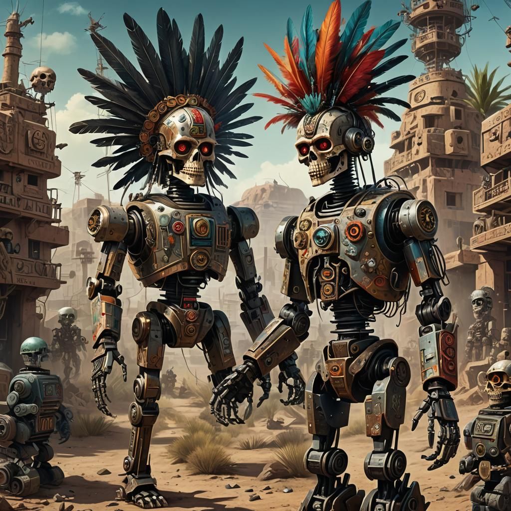 Robot dios del Inframundo mexicas, Cyborgs, pirámides México...