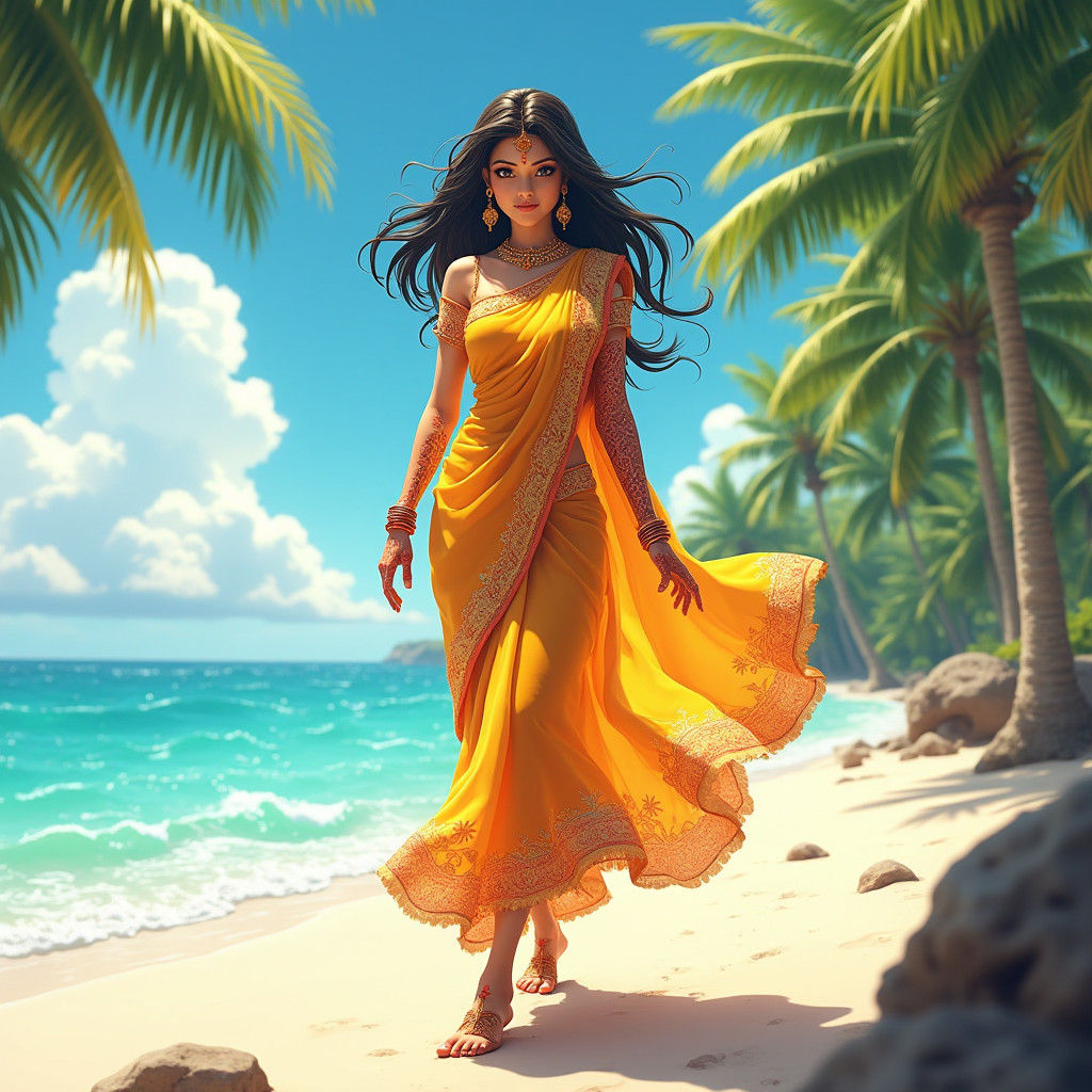 Hindi Woman with Henna on Tropical Beach