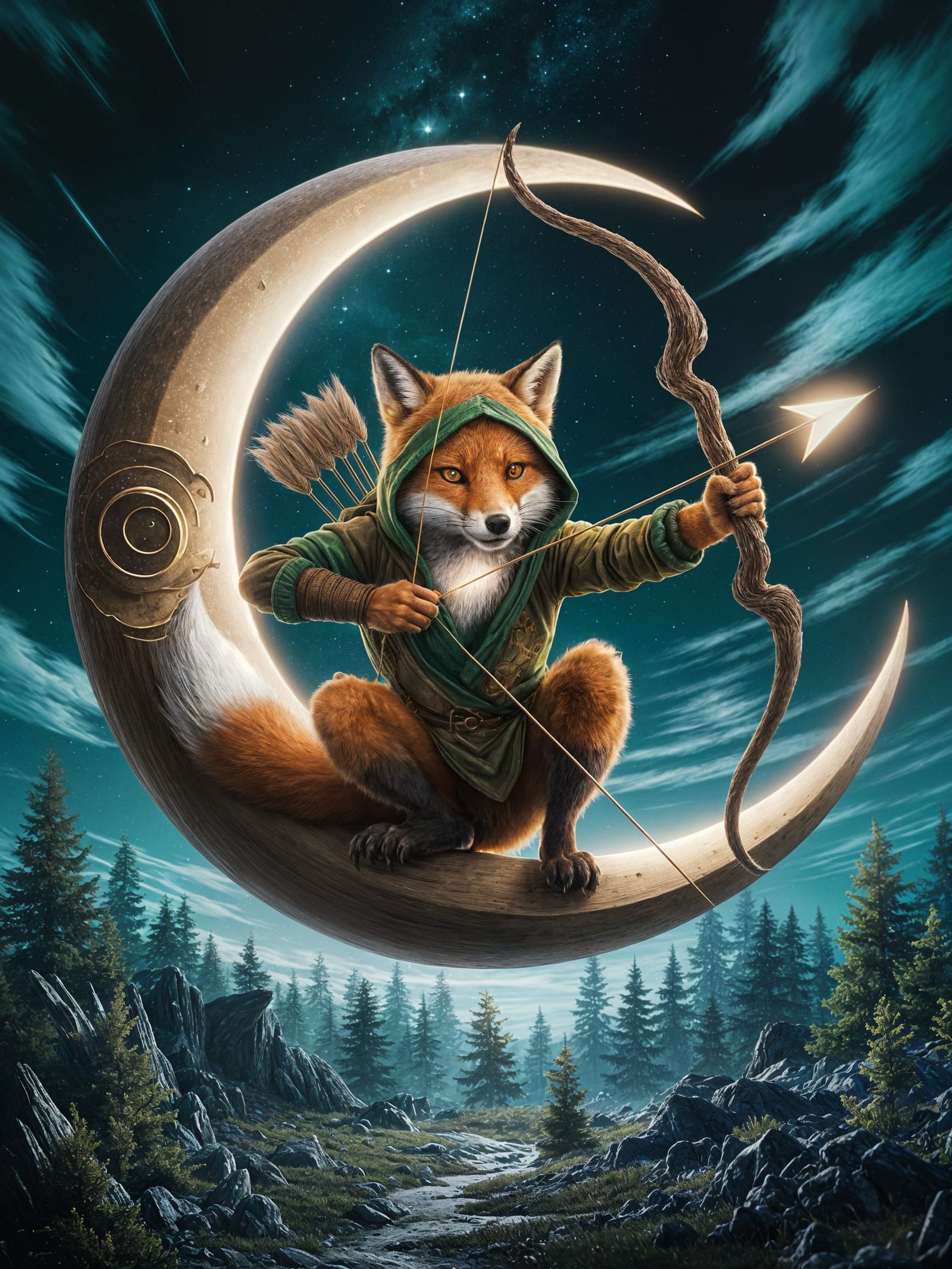 Surreal Fox in Cosmic Moonlit Fantasy