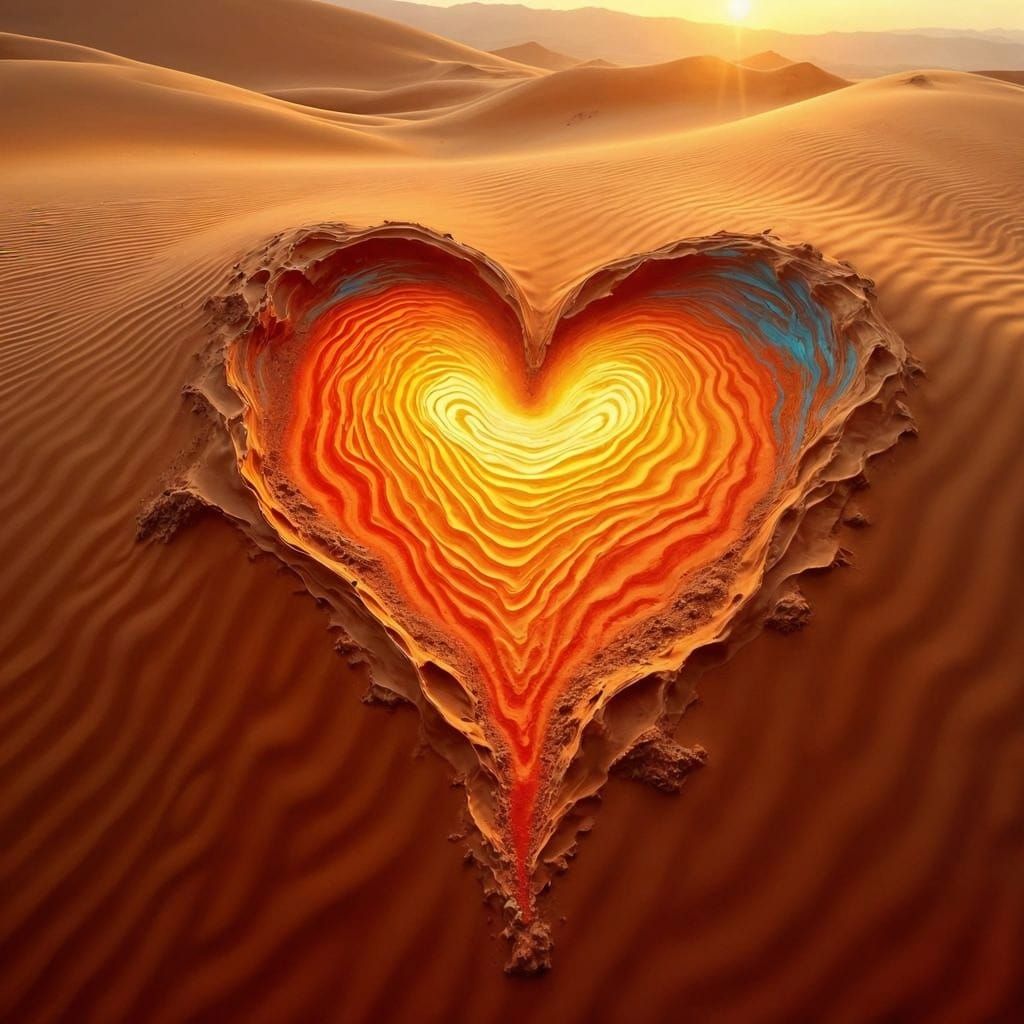 Surreal Desert Heart Landscape in Vibrant, Swirling Textures