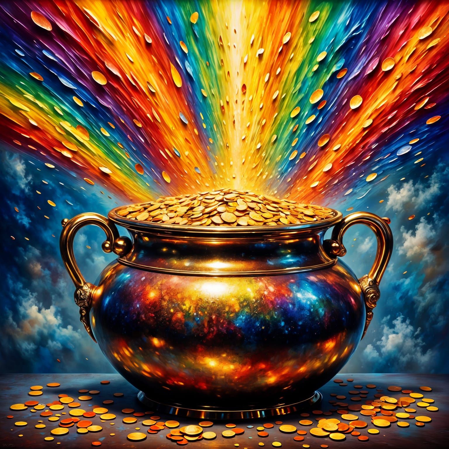 Vibrant Rainbow Unfolds Before a Treasure Trove