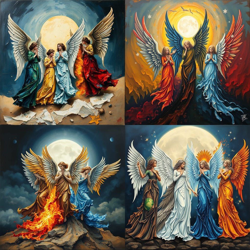 Elemental Angels Painting with Acrylic Texture
