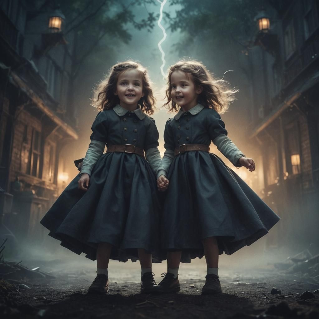 Happy Twins Share a Loving Bond: Cinematic Film Still