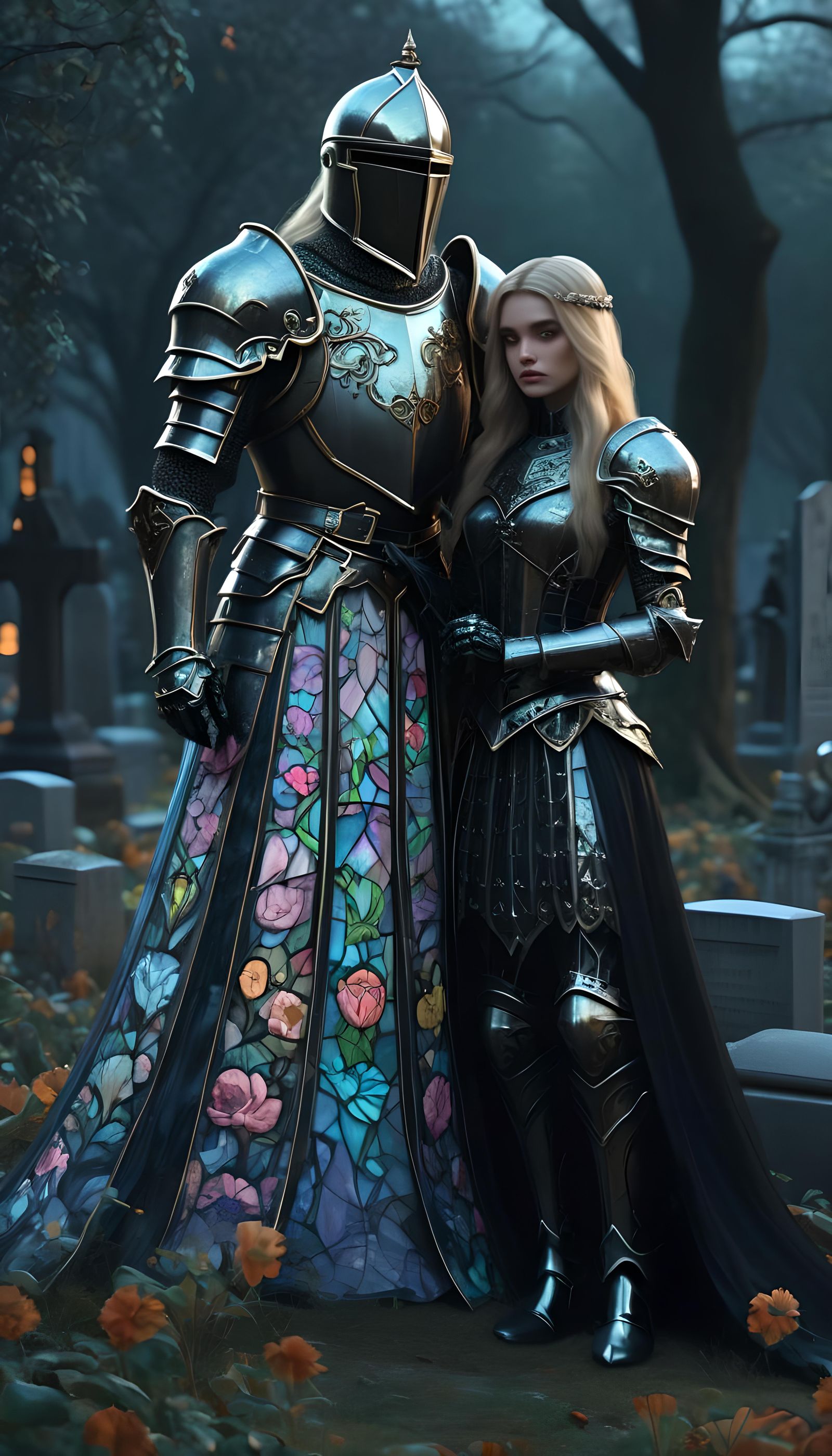 Dark Fantasy: Princess and Knight in Cemetery