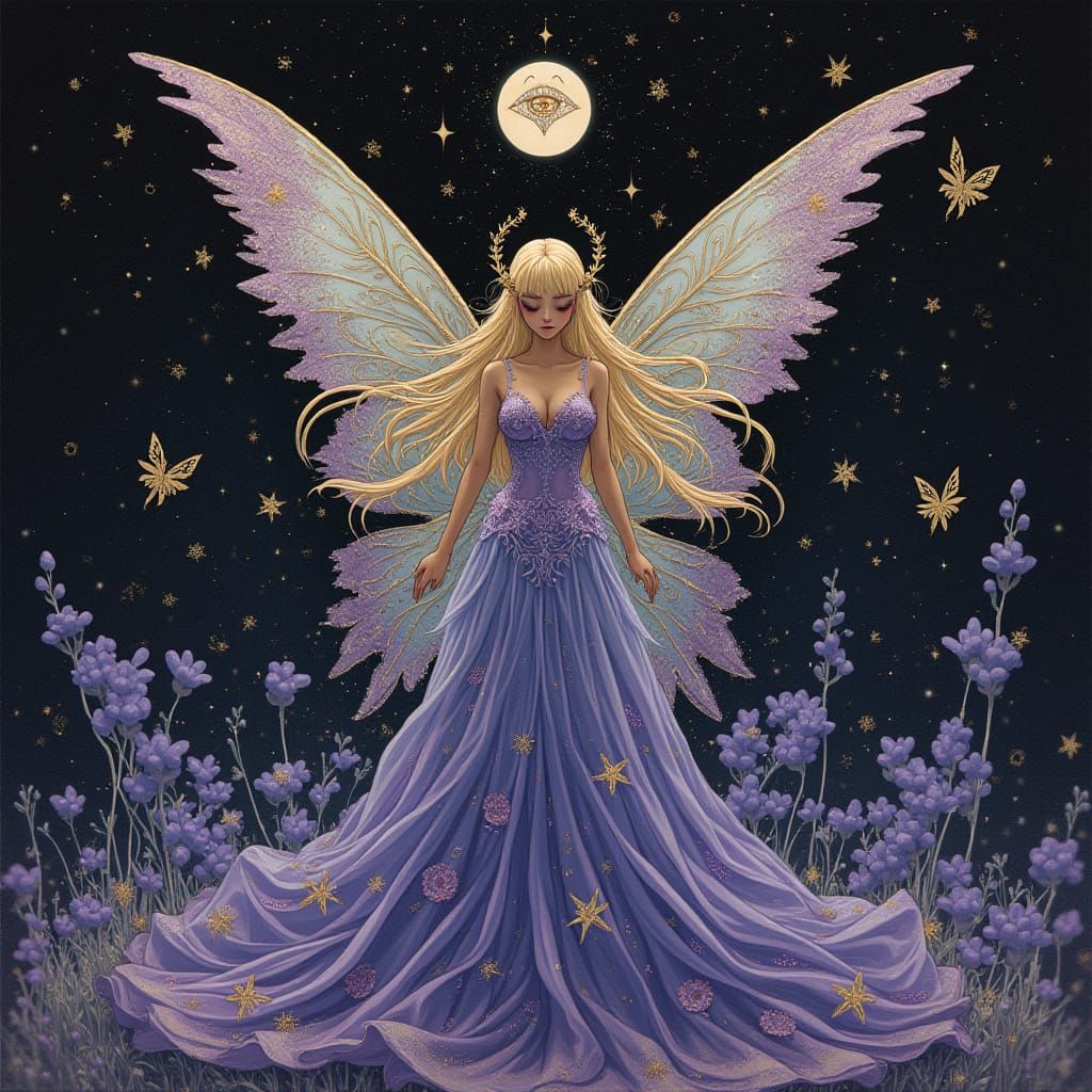 Eldritch Fairy in 80s Anime Zentangle Style