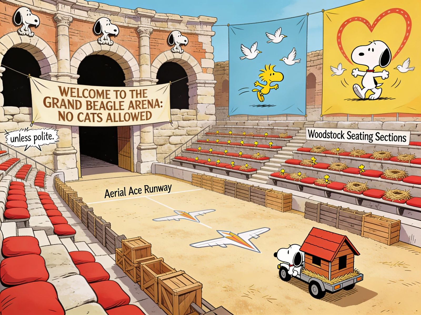 The Amphitheatre of Pompeii as recreated by Snoopy