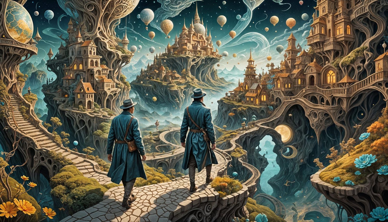 Dream Explorer in Surreal Landscape, Fantasy Art