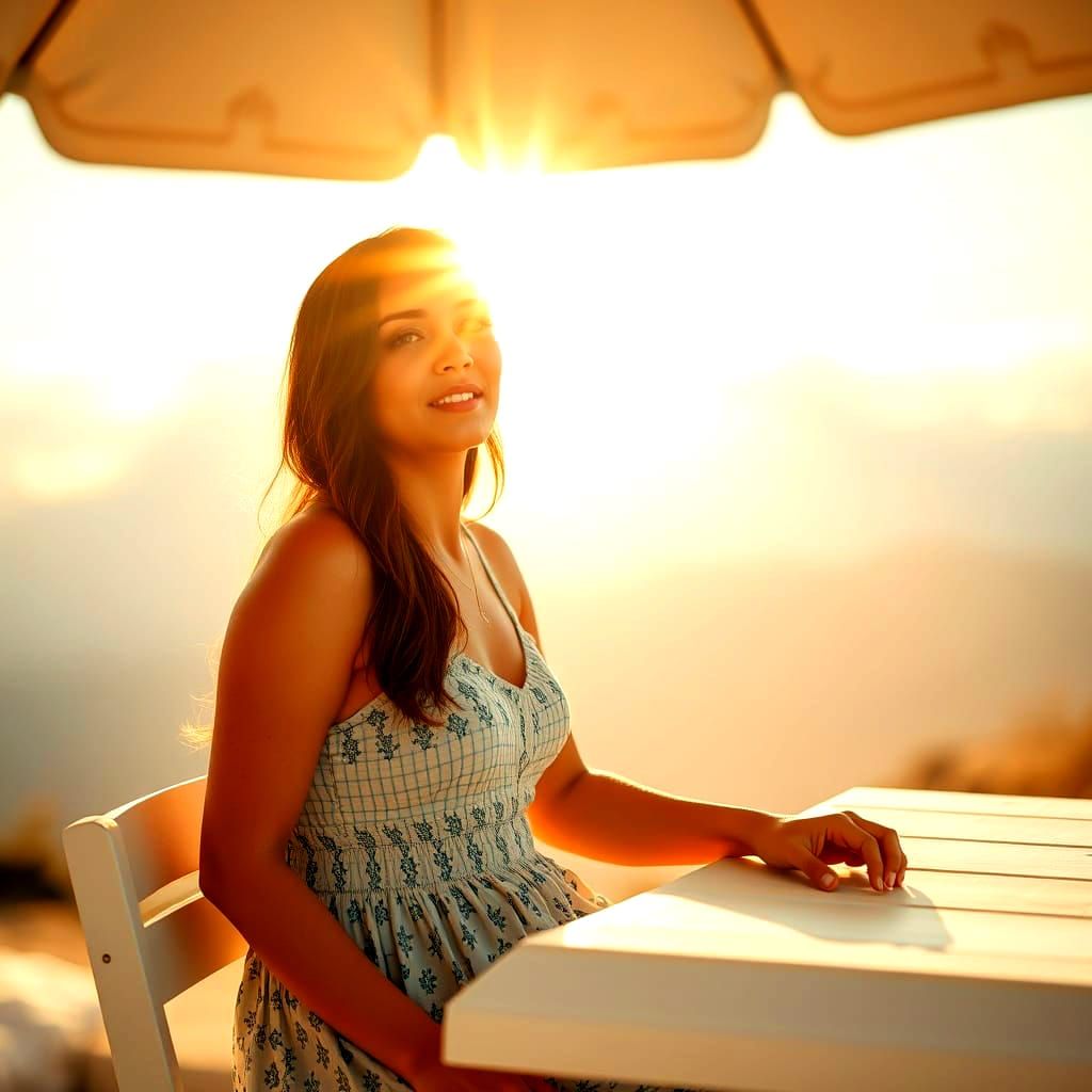 Sunlit Table Under Utopian Skies: Professional Photography