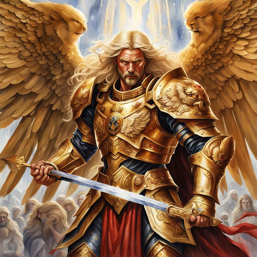 Golden Saint with Angel Wings in Renaissance Style