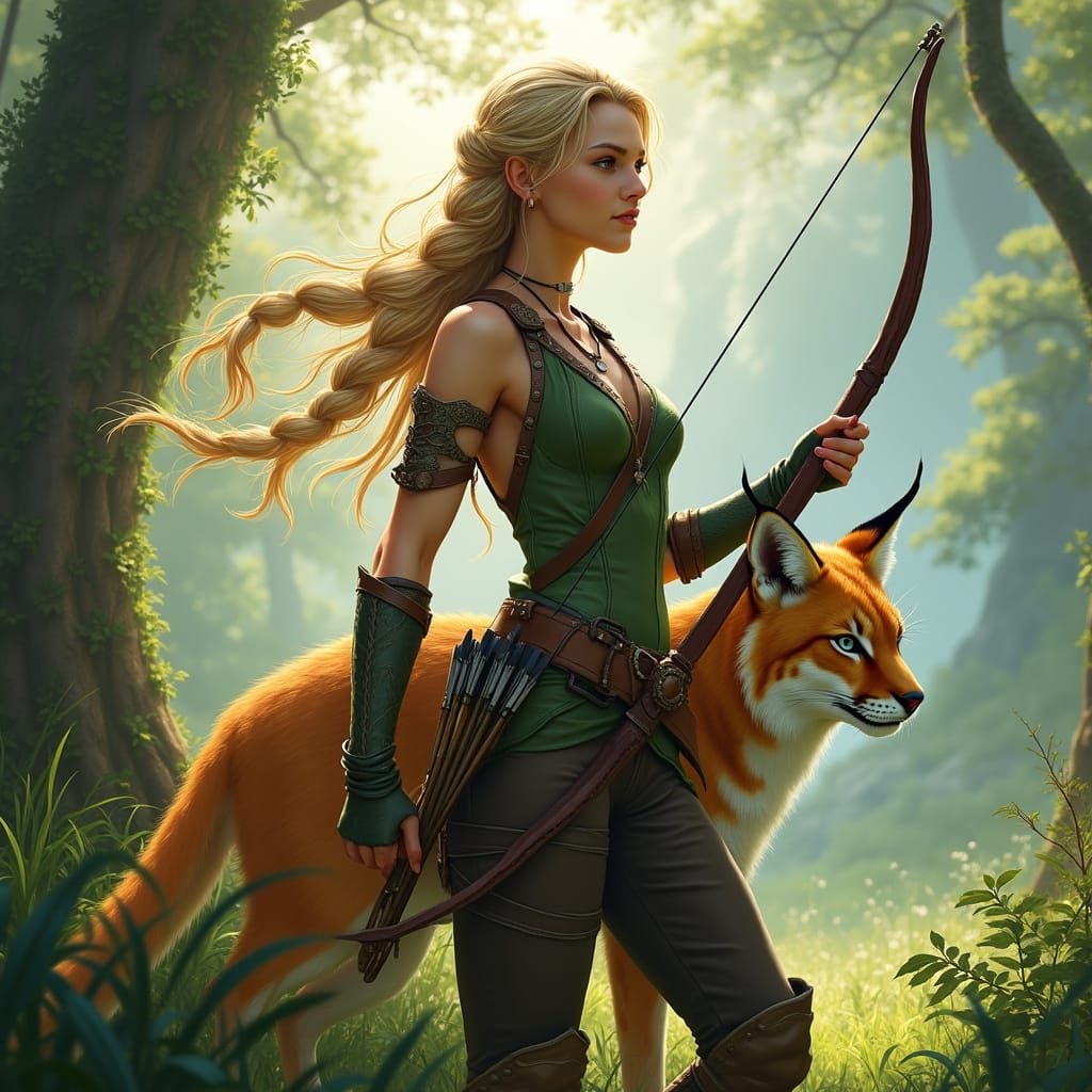 Elegant Female Ranger in Nature-Inspired Fantasy Ensemble