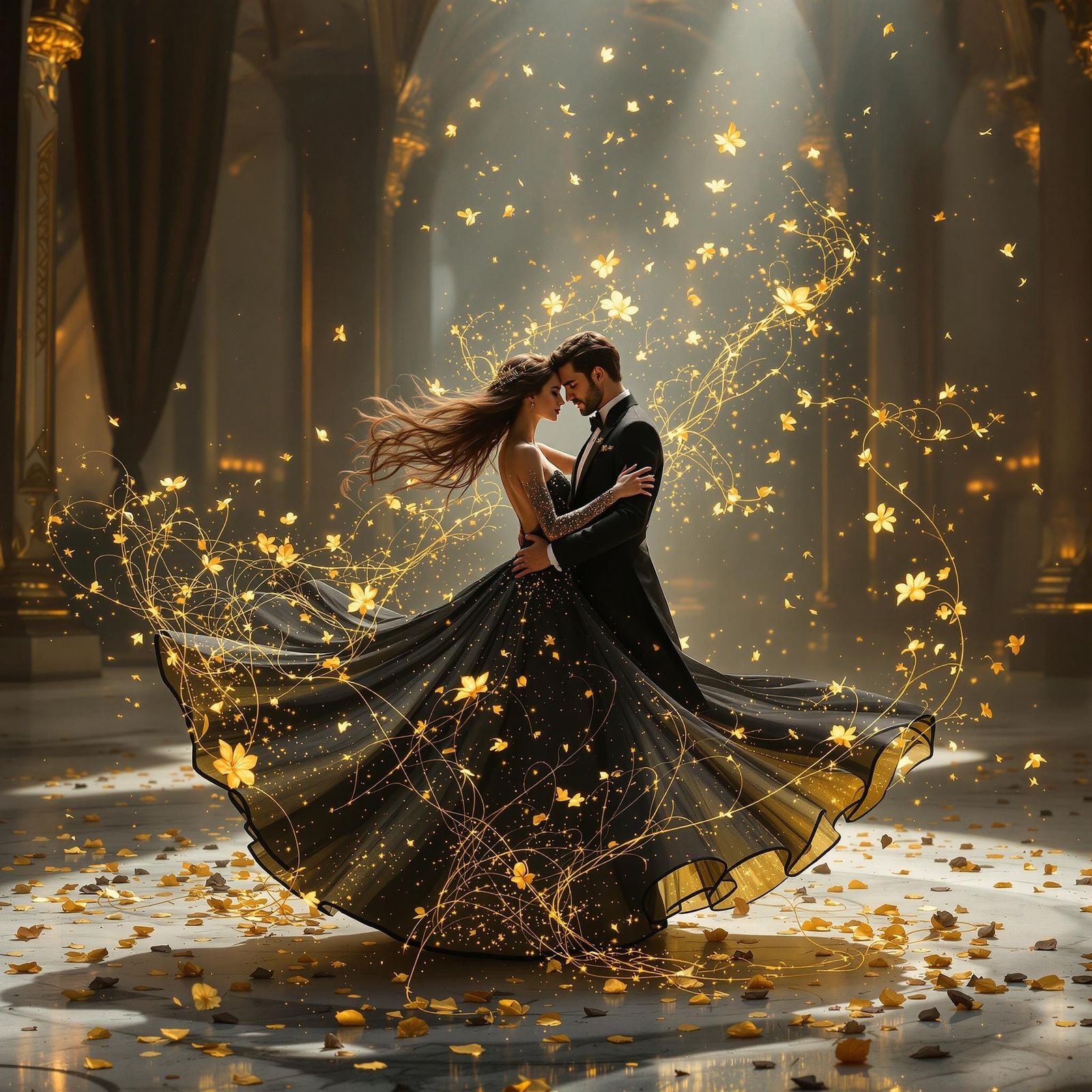 Surreal Ballroom Dance in Ambient Twilight