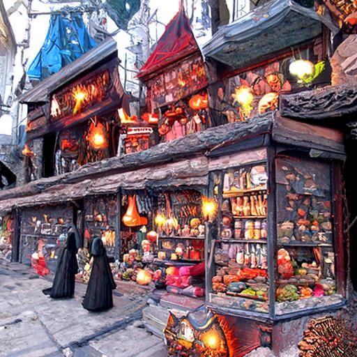 Detailed Witches Market in CGI with Volumetric Lighting