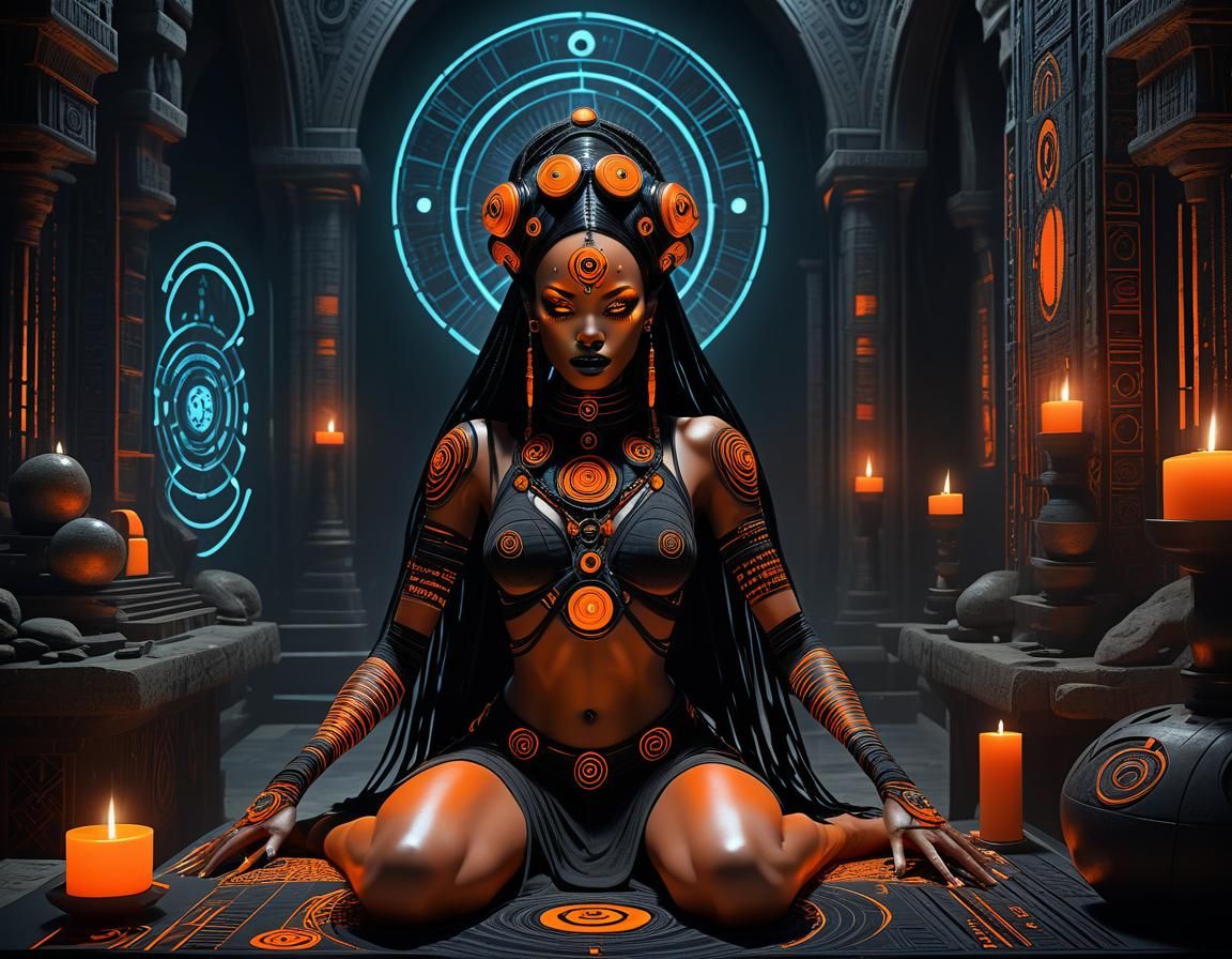 Techno-Occultist Enchantress Maya in Cybernetic World