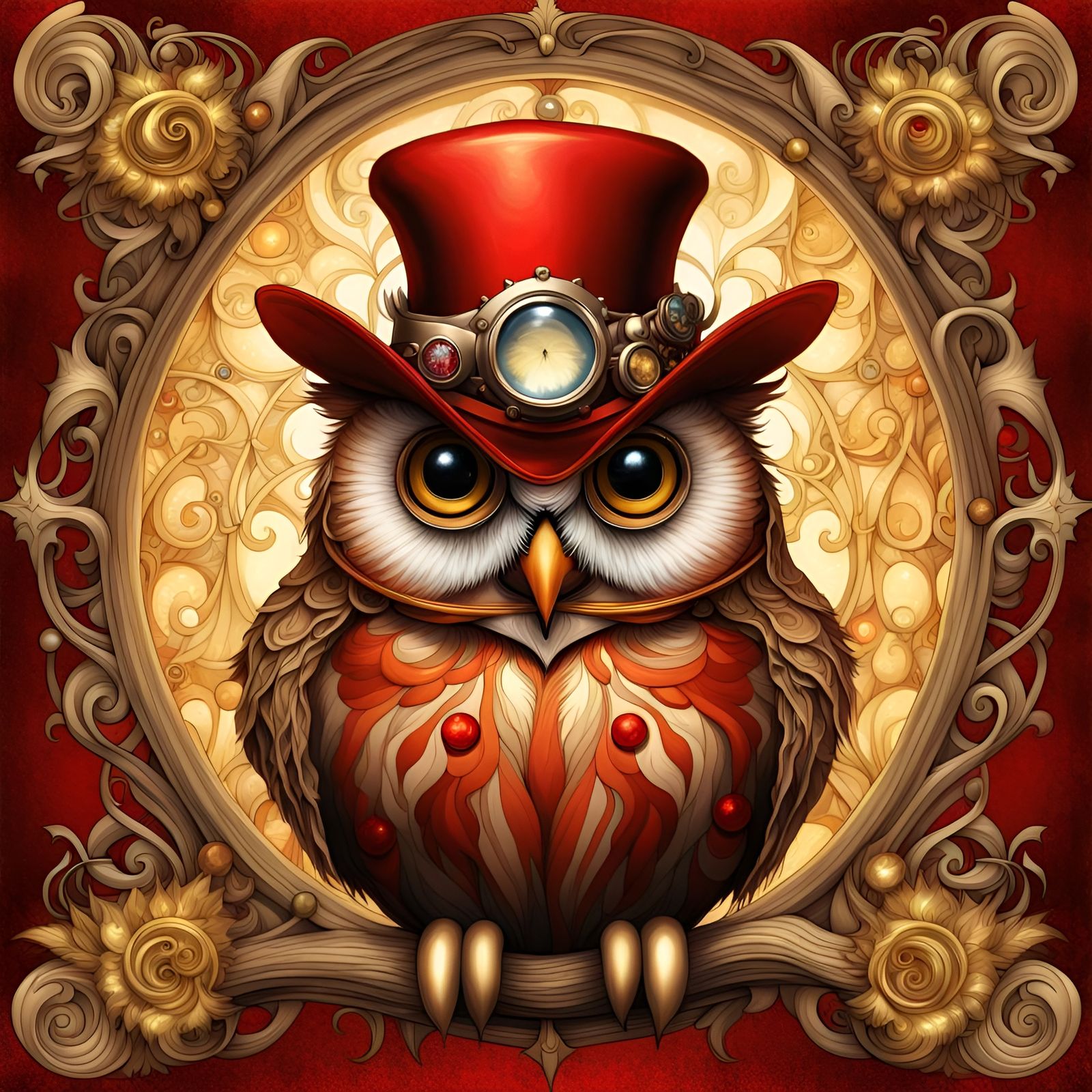 Steampunk Christmas Owl in Art Nouveau Style