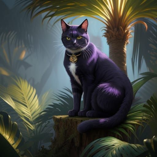 Dark Fantasy Cat on Palm Tree Splash Art