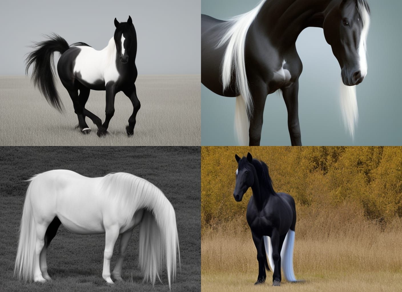 Majestic Black Horse with White Mane