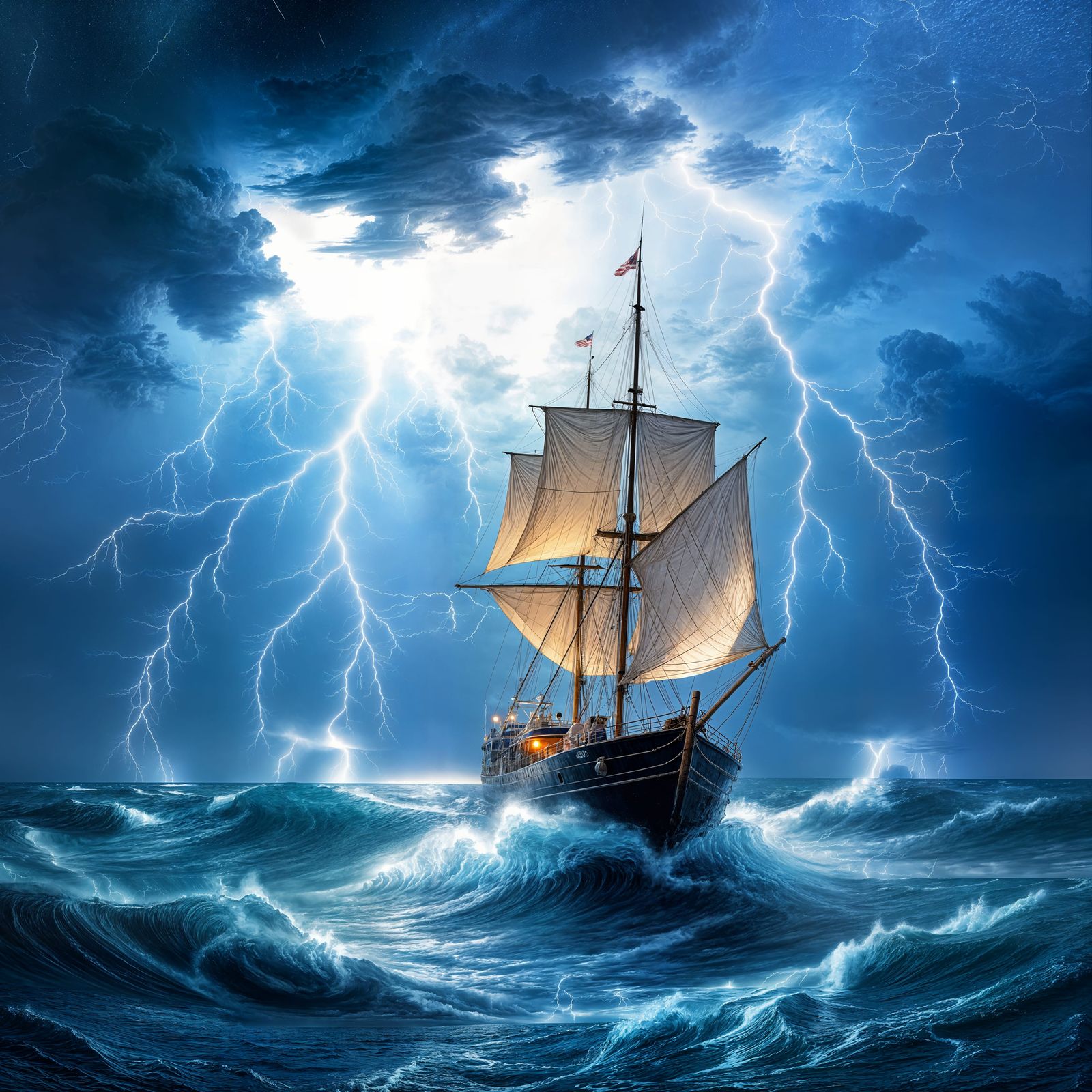 Thunderstorm Over the Sea at Night