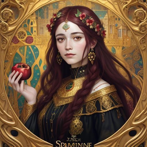 Persephone, Goddess of Spring, in Klimt Style