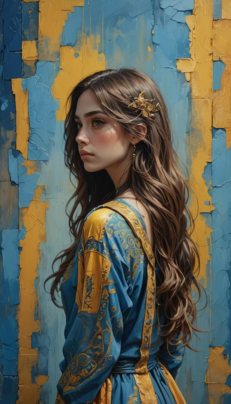 Fantasy Woman Posing in Studio, Detailed Matte Painting