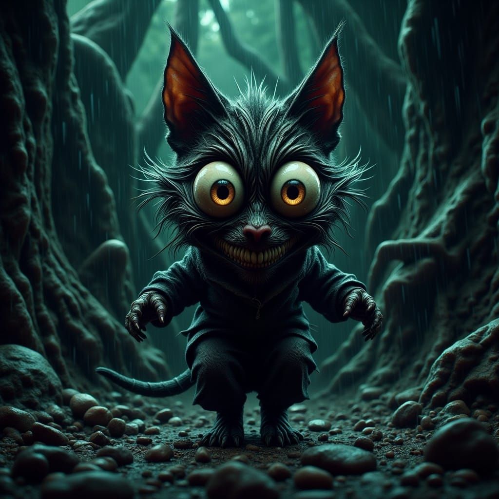 Cheshire Cat Ninja in Rainforest, Surrealist Art