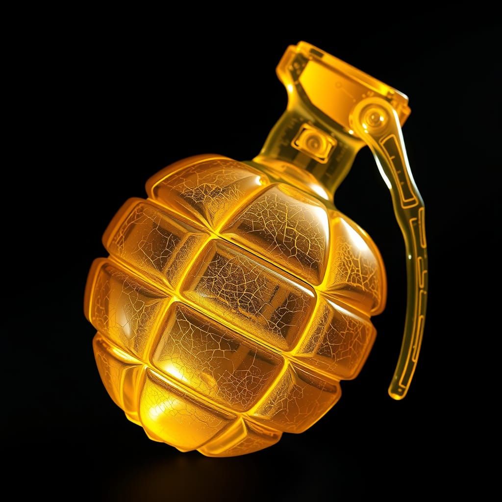 a highly detailed and photorealistic image of a hand grenade fruit in 16K resolution. The fruit is shaped like a hand gr...