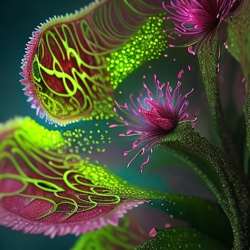 Bioluminescent Fractal Flowers in a Surreal Garden