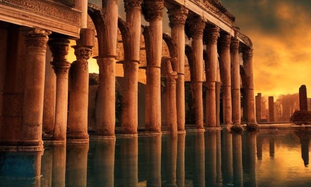 Ancient Ruined City Floating on Water