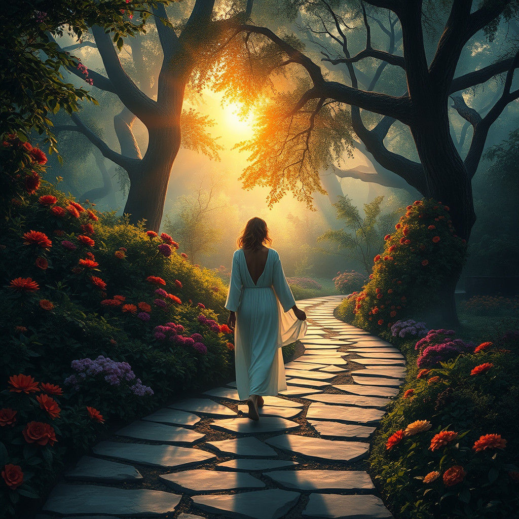 Ethereal Woman in Jungle Sunrise, Hyperdetailed Dreamscape