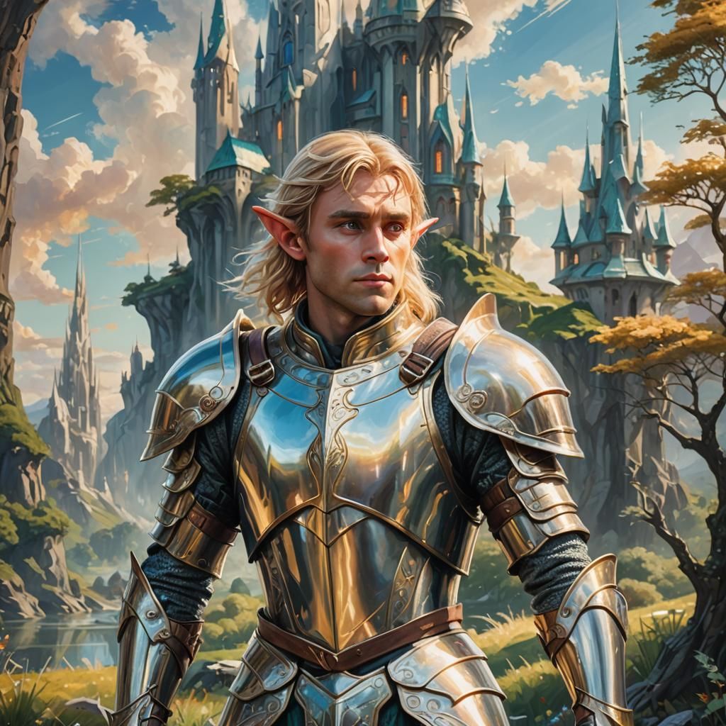 Elf in Armor in Retro-Futuristic Oil Painting
