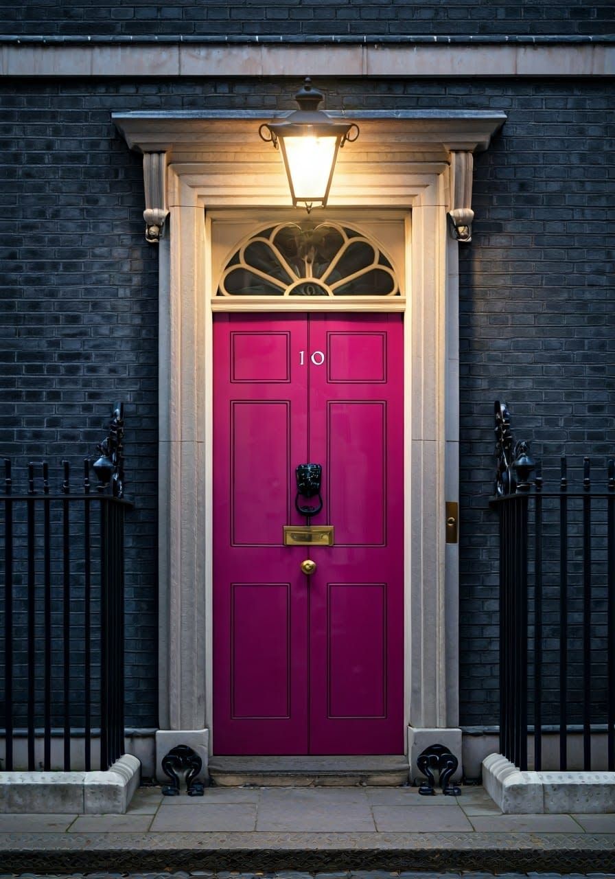 Pink Number 10 Downing Street Door in Hyperrealism