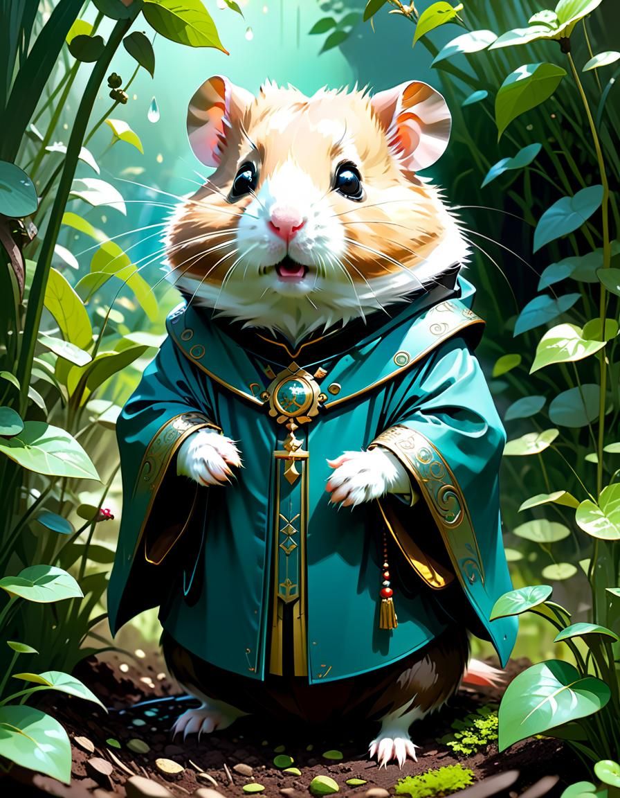 Hamster High Priest in Garden, Digital Art