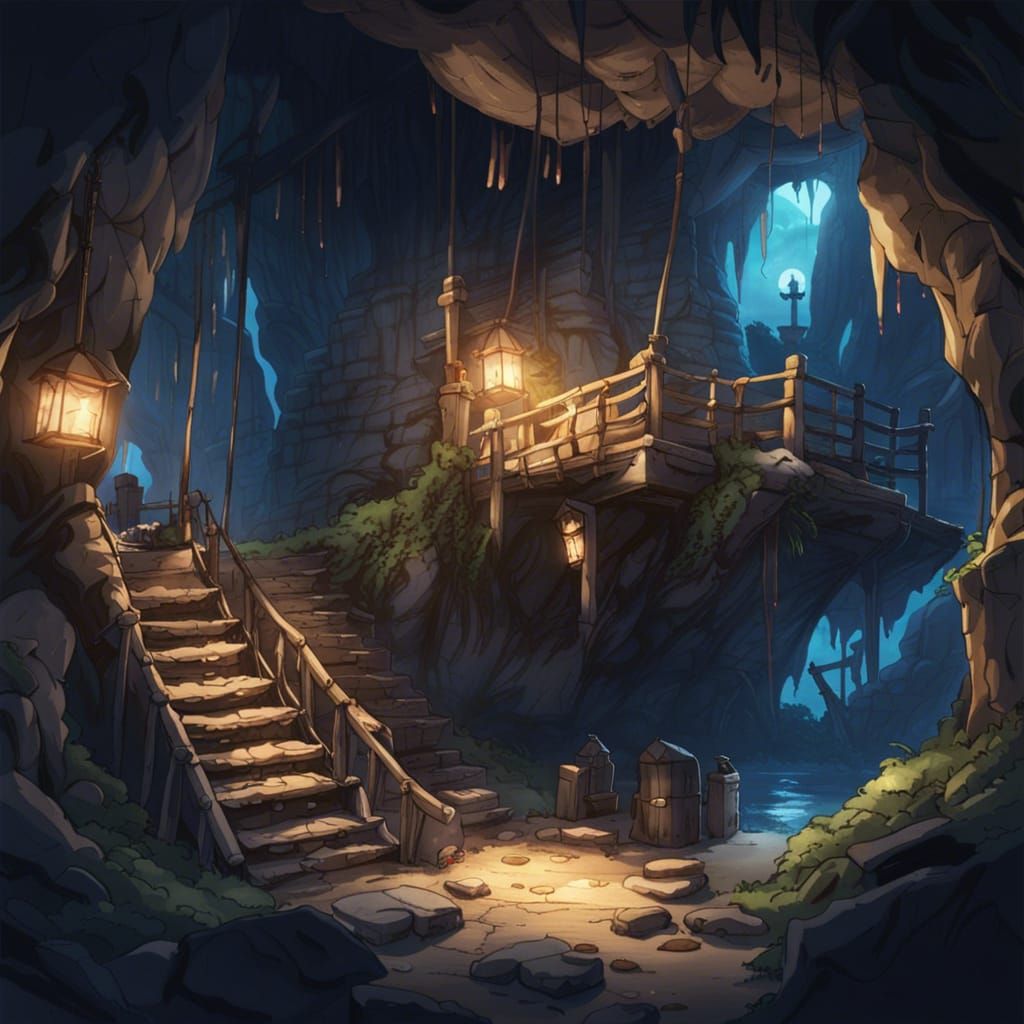 Detailed Pirate Hideout in Cave, Anime Style