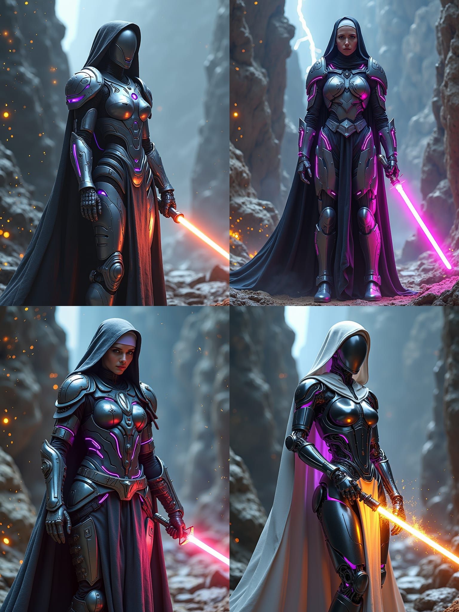 Warrior nun with full combat gear and a cybernetic appearanc...