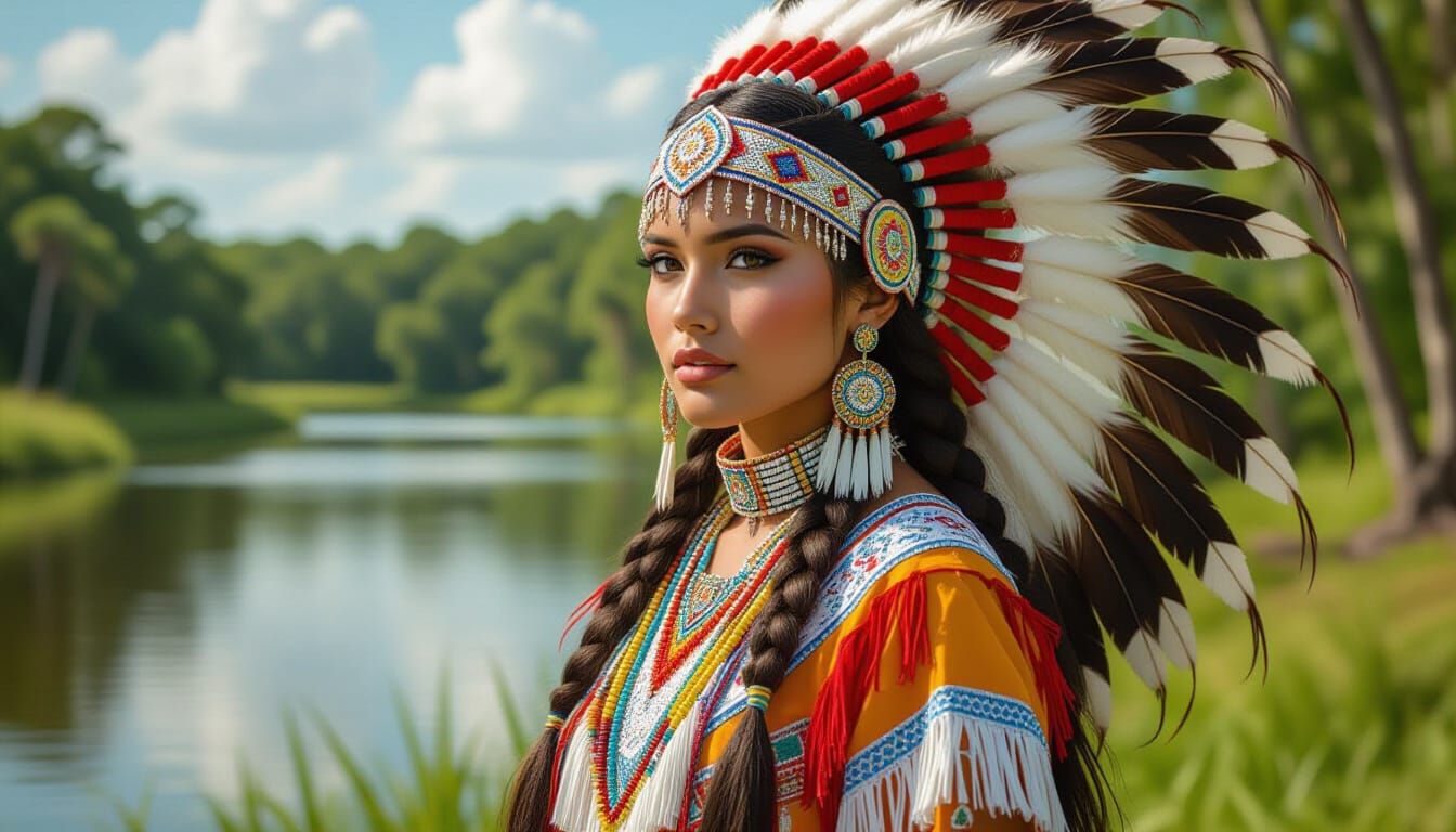 Seminole Woman in Traditional Regalia: Photorealistic Portra...