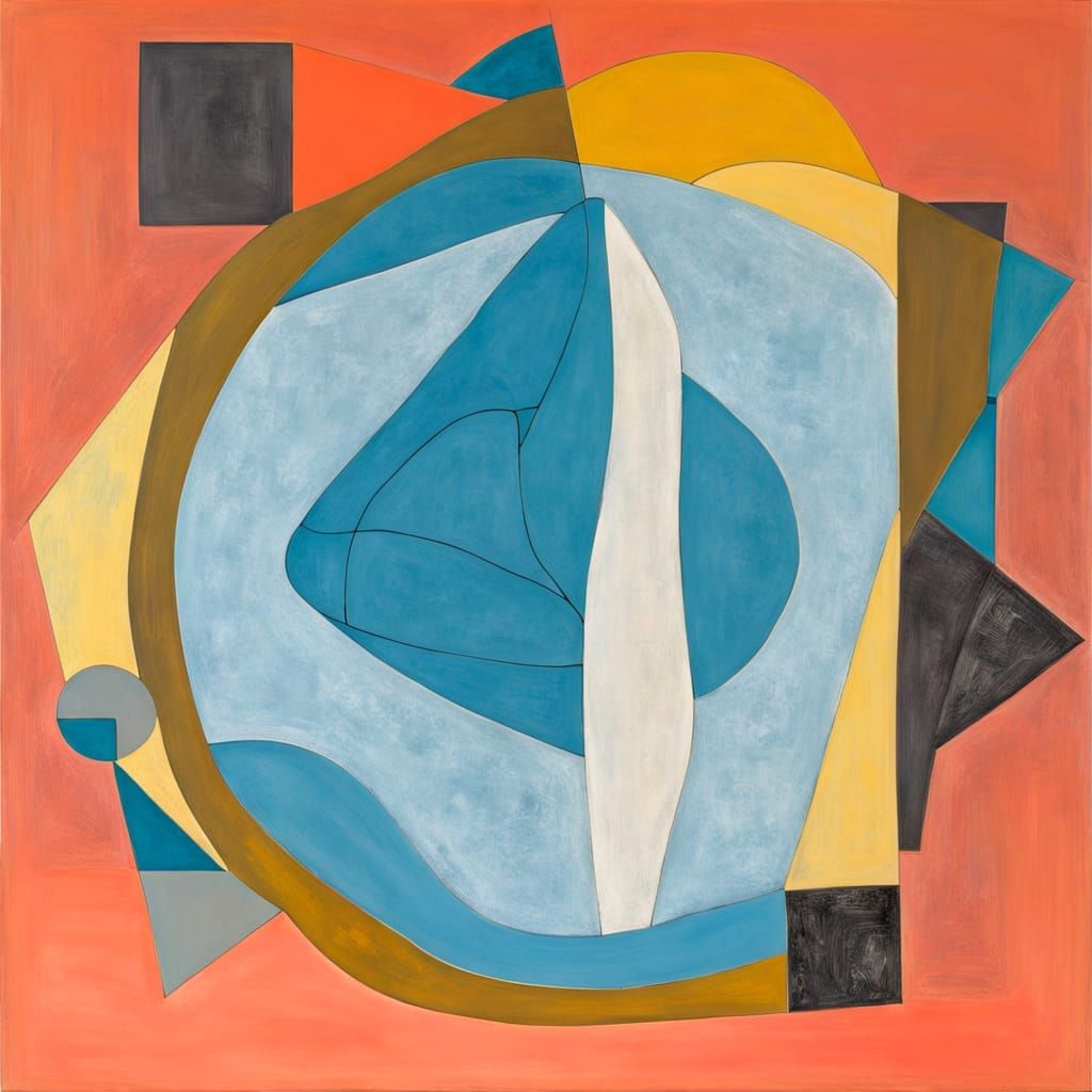 Abstract Sculpture in Black and White with Vibrant Accents