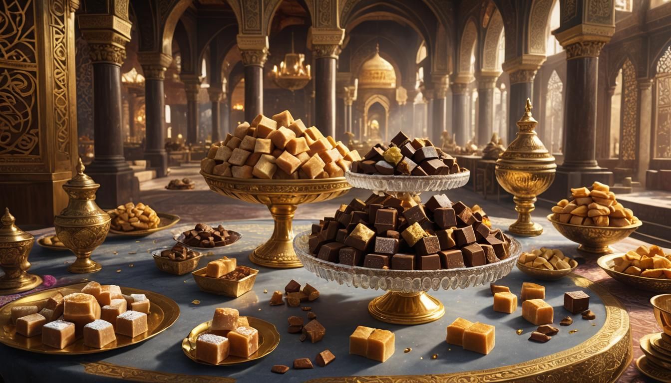 Exotic Sweets in an Islamic Palace, Detailed Digital Art