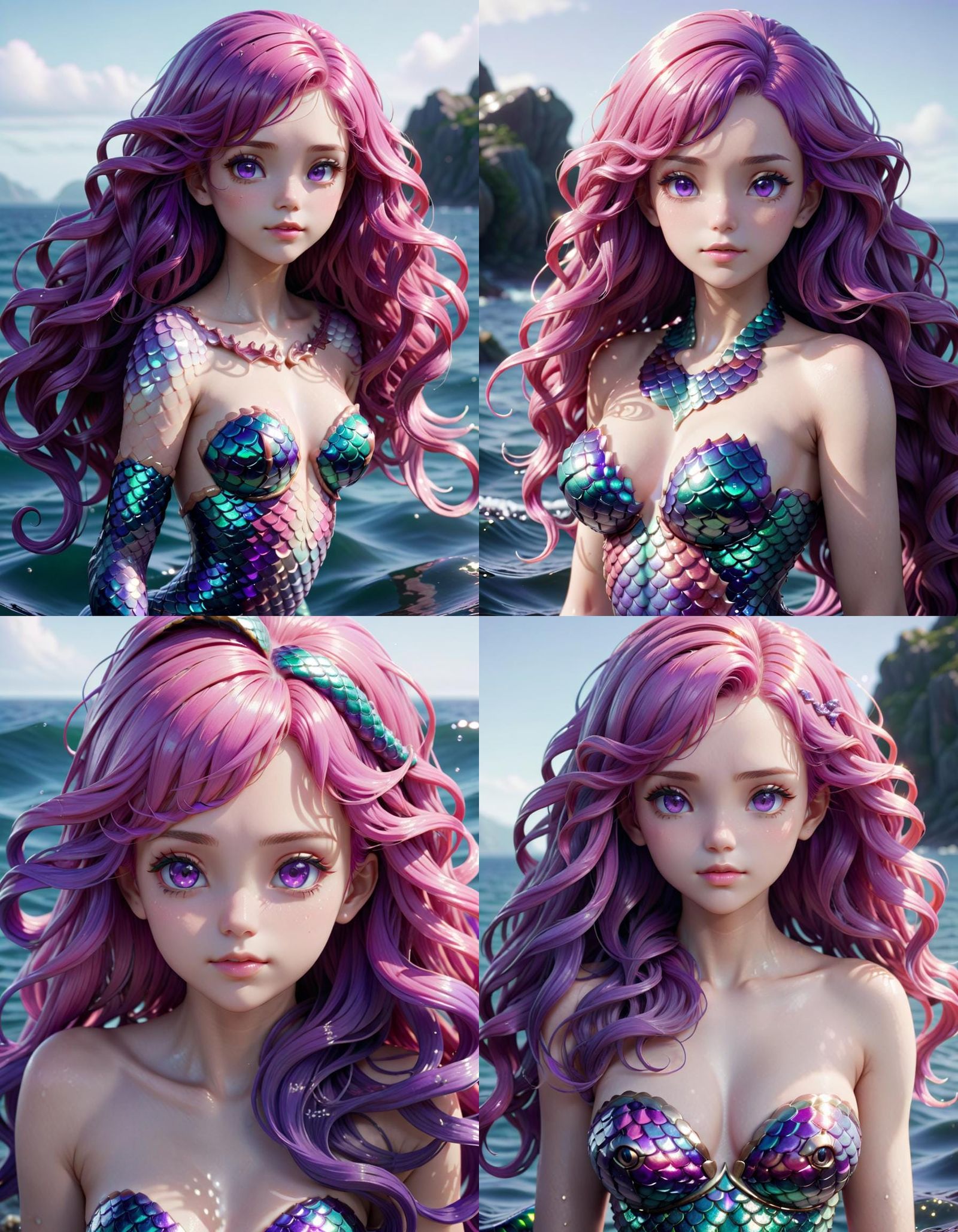 Anime Mermaid with Pink Hair in Fantasy Seascape