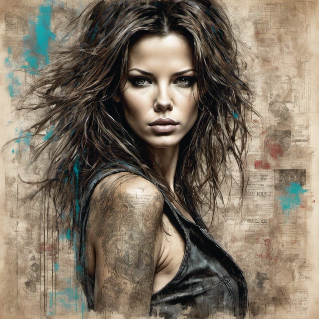 Kate Beckinsale Portrait in Grunge Poster Style