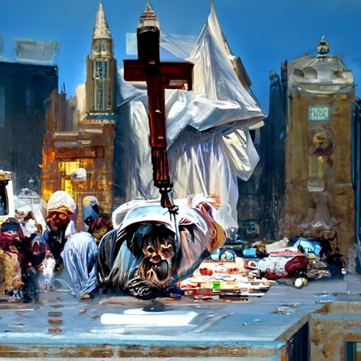 Anonymous Crowd in an Oil Painting